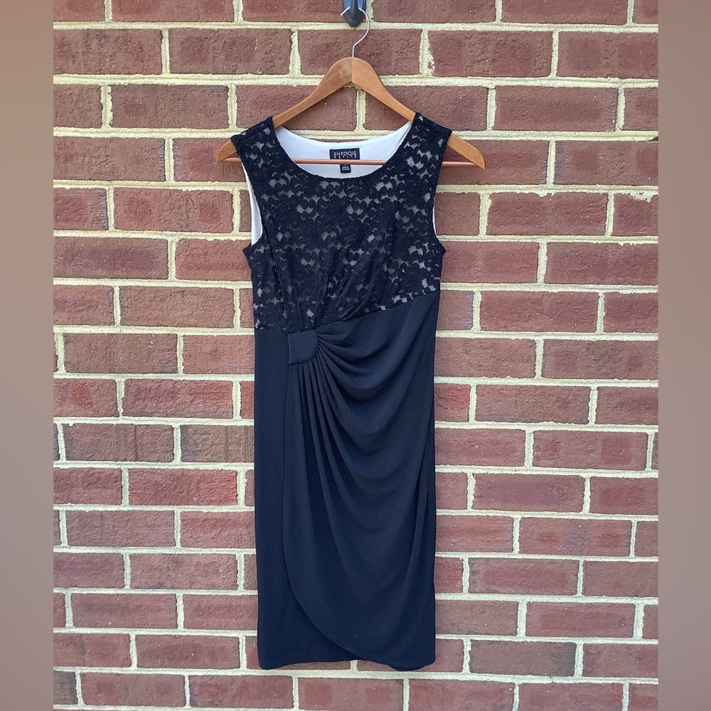 Enfocus Black Lace Top Sleeveless Sheath Gather Dress Cocktail 4P